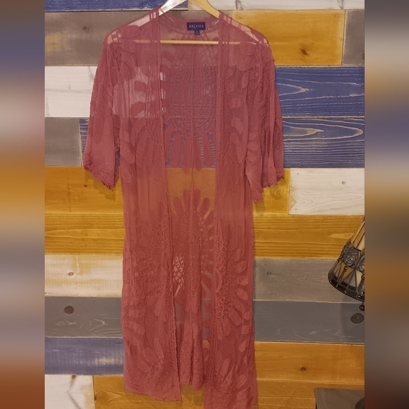 Artesia Lace Duster Cover-up Kimono M blush pink - Picture 2 of 6